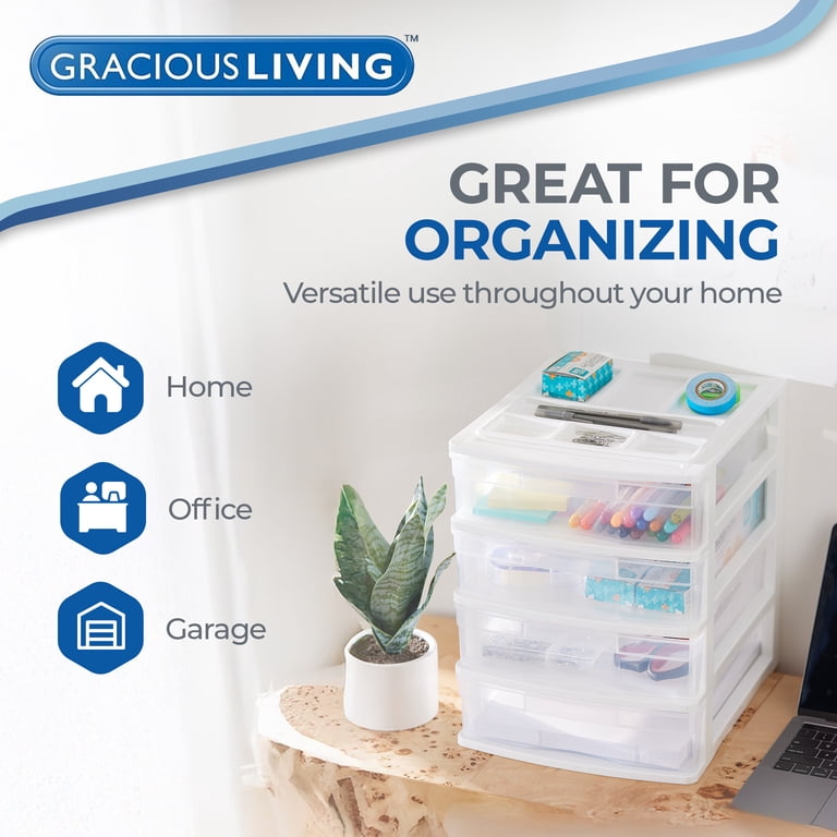 Gonice 4-Drawer White Desk Organizer - Plastic Storage Drawers For Home & Office