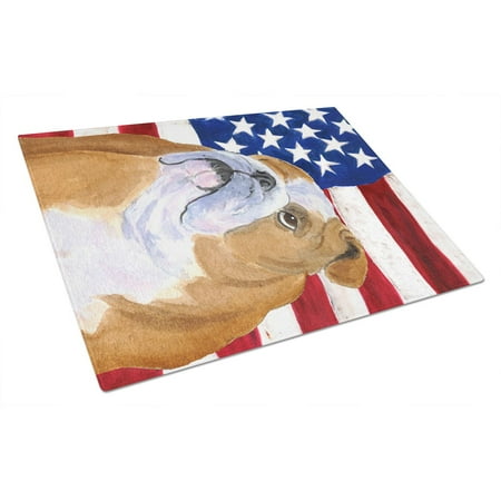 

Caroline s Treasures Flag with Bulldog English Glass Cutting Board Large