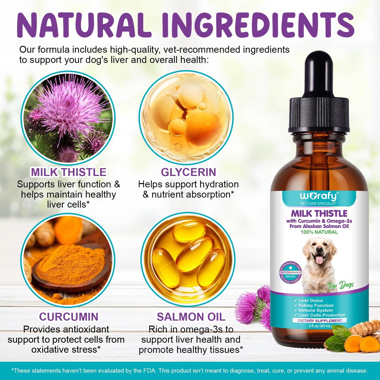 Petpya Milk Thistle for Dogs 3PC Organic Liver Support, Detox & Kidney with Antioxidants & Silymarins, Boost Immunity 60ML