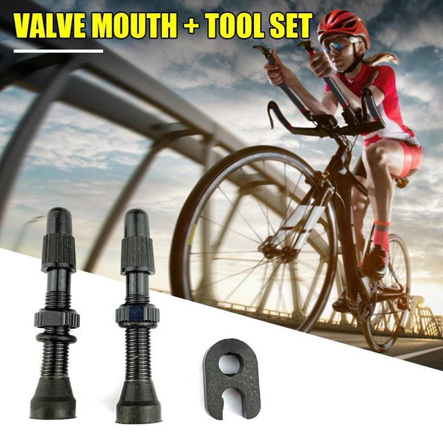 Válvula De Neumático Sin Cámara Presta Para Bicicleta 2 válvulas Presta de 48 mm + herramienta para neumáticos sin cámara de bicicleta de montaña (negro)
