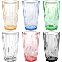 Plastic Reusable Drinking Glasses (Set of 6) 16 oz Water Cups ,BPA-Free Tumblers,Reusable Mixed Colors Assorted Stackable Cups, Dishwasher Safe