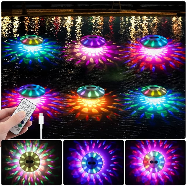 Luces flotantes para piscina QOLNBY 2024 con 6 efectos de iluminación, paquete de 6
