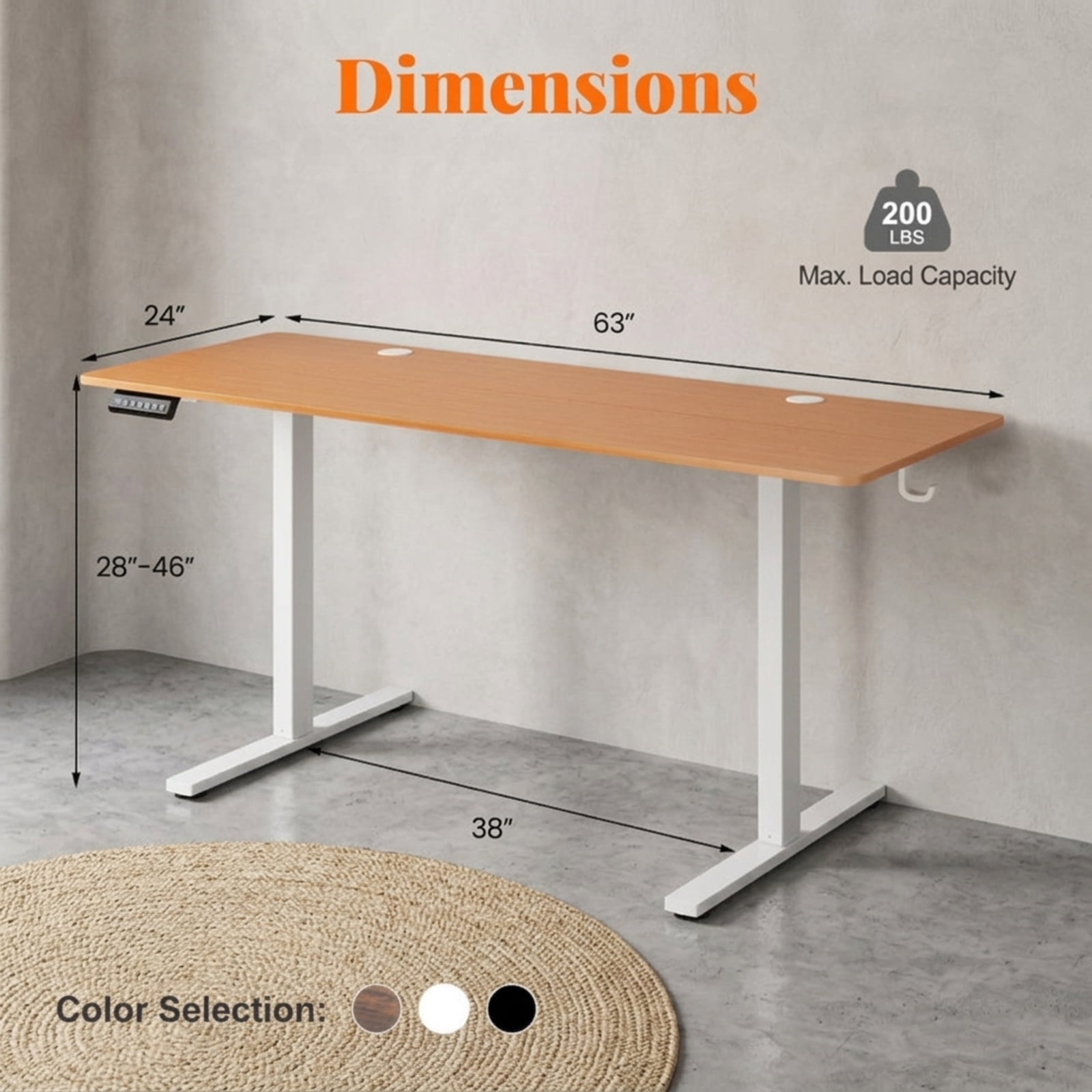 Furnibear Electric Standing Desk with 3 Memory Heights Adjustable Height Sit Stand Home Office Desk with Hooks and Cable Holes, Natural