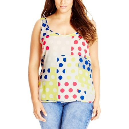 Chick Tank Top - City Chic Womens Plus Polka Dot Scoop Neck Tank Top