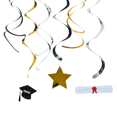 

NUOLUX 12Pcs School Graduation Party Swirls With Mortarboards Diplomas Stars Ceiling Decorations