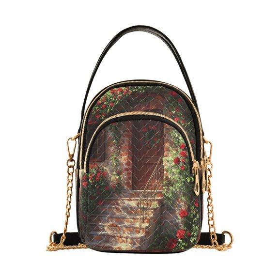 YAZAOO Cross Body Fashion Shoulder Waist Purse Bags House Covered with Roses Pocket Handbags