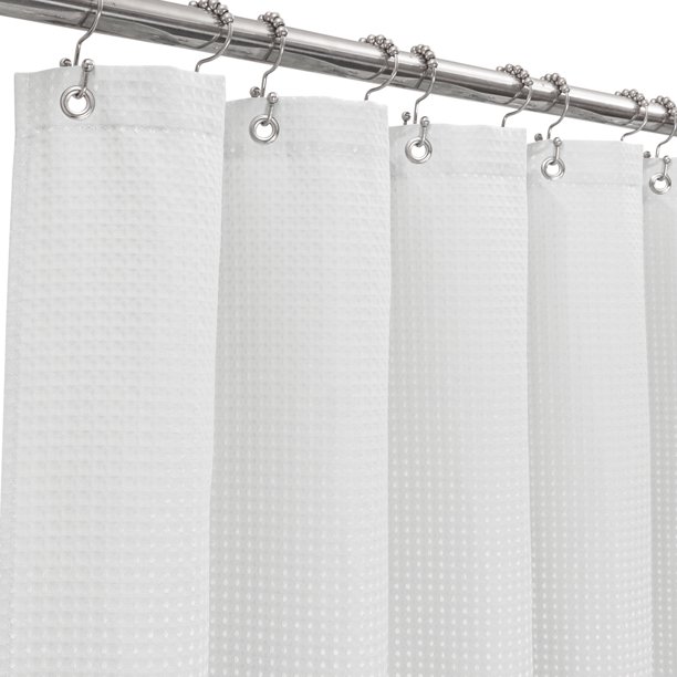 Mrs Awesome Waffle Weave Fabric Shower Curtain Water Repellent White, 71"W x 72"L