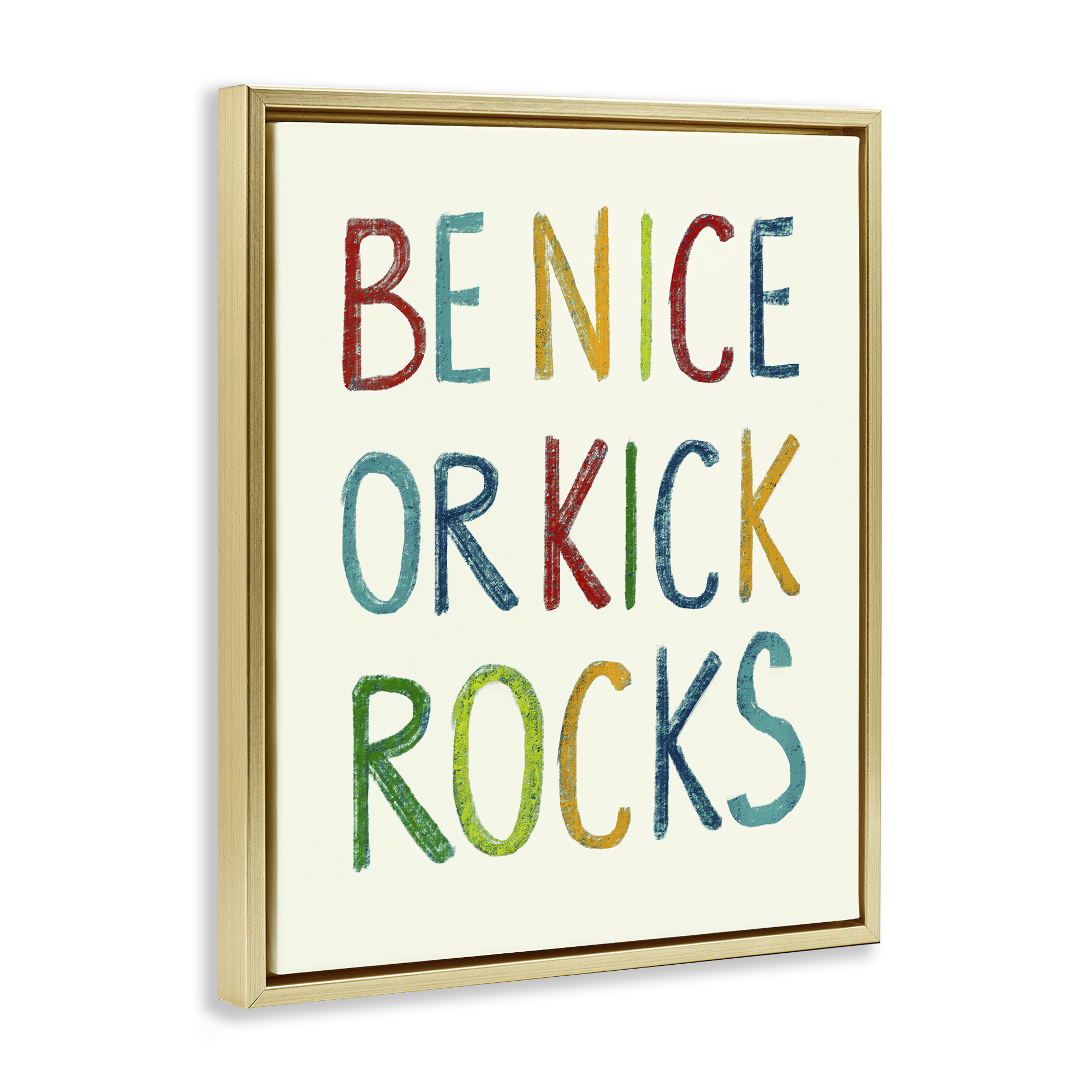 Stupell Industries Be Nice Minimal Phrase Text & Numbers Painting Gold Floater Framed Canvas Art Print Wall Art, 25 x 31