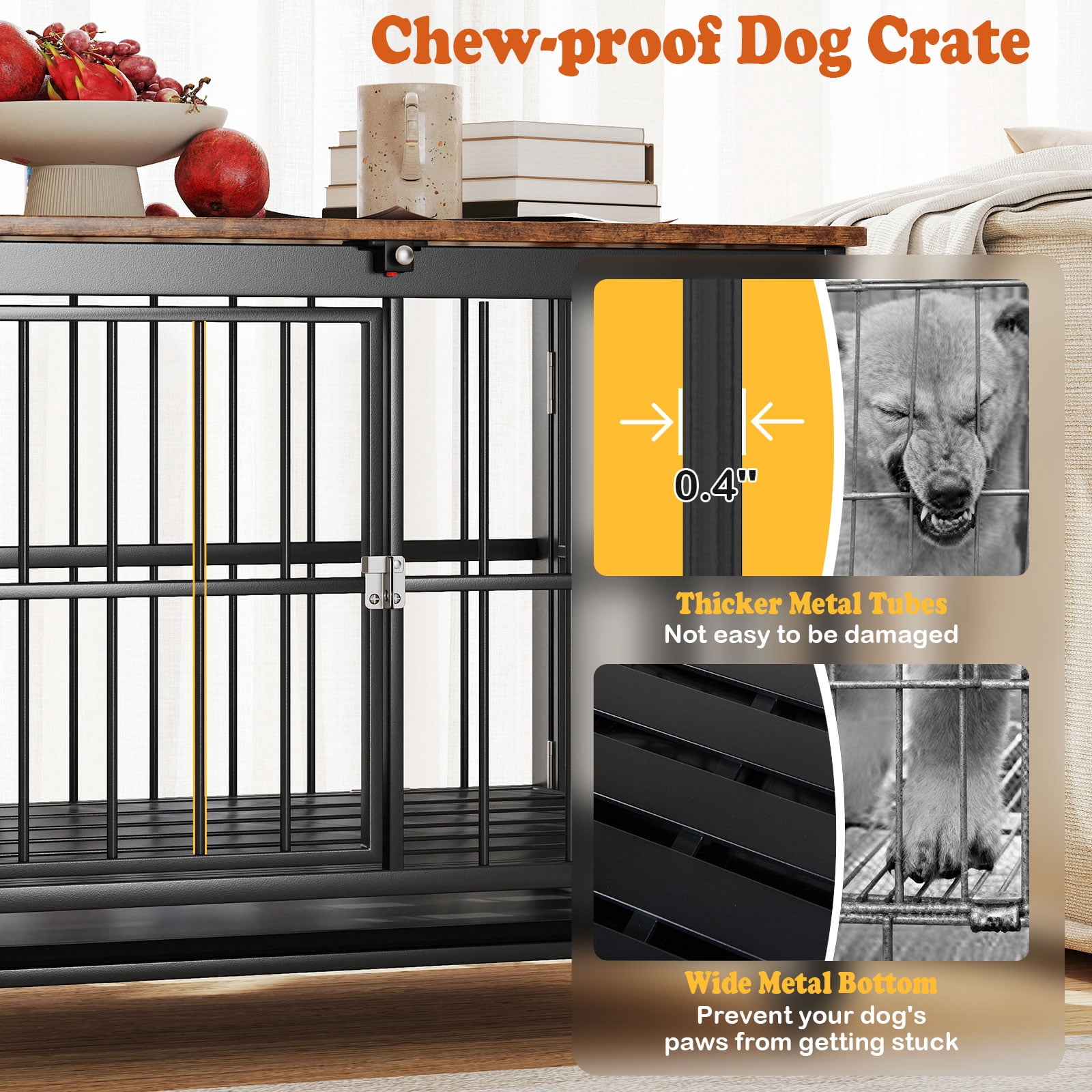 Gymax Foldable Dog Crate Furniture w/Removable Tray Lockable Door Lockable Wheels