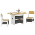 thumbnail image 1 of Qaba 3 Piece Kids Table and Chair Set with 6 Removable Drawers, Natural, 1 of 10