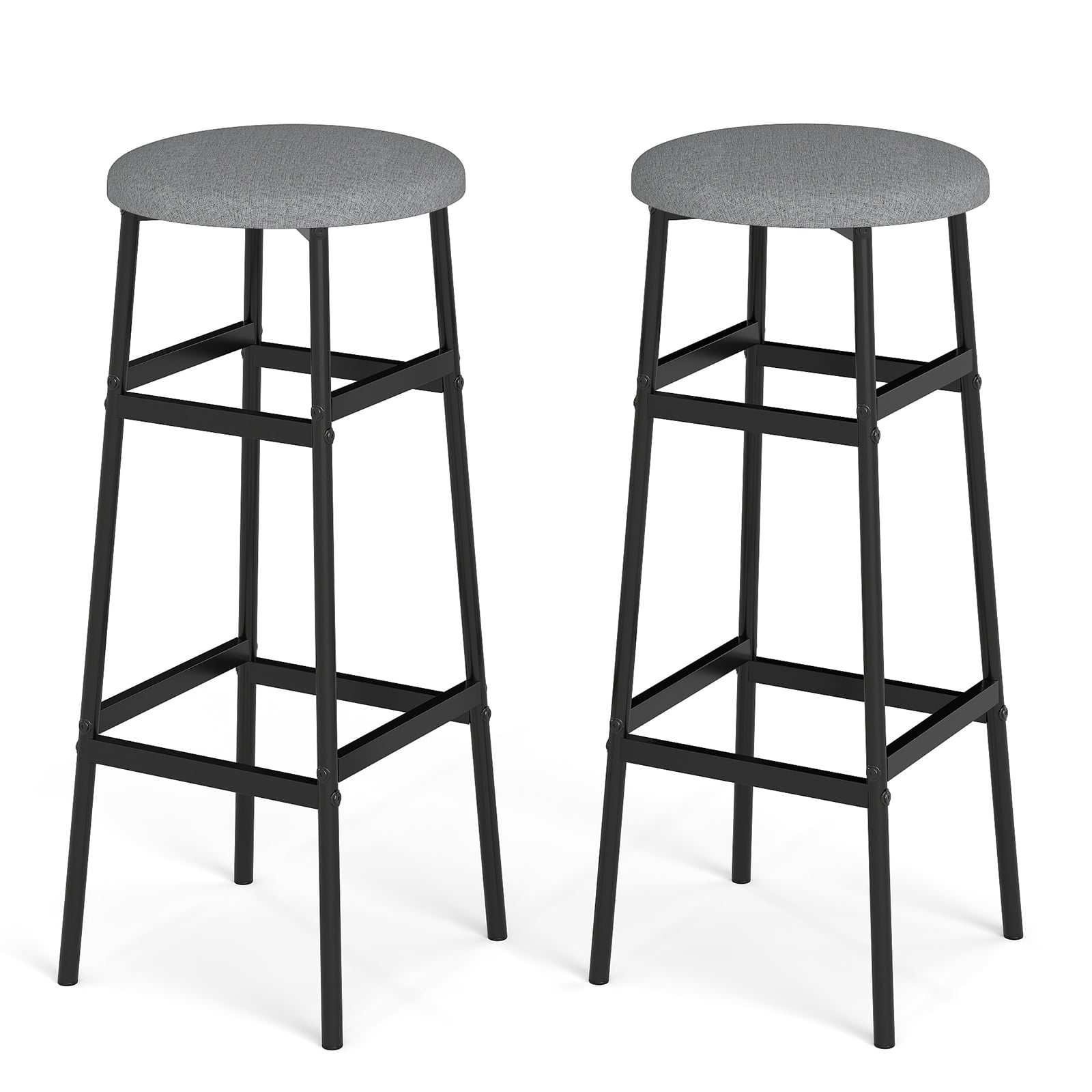 Gymax Bar Stools Set of 2 w/ Sturdy Metal Frame and Footrest for Kitchen Island Black & Gray
