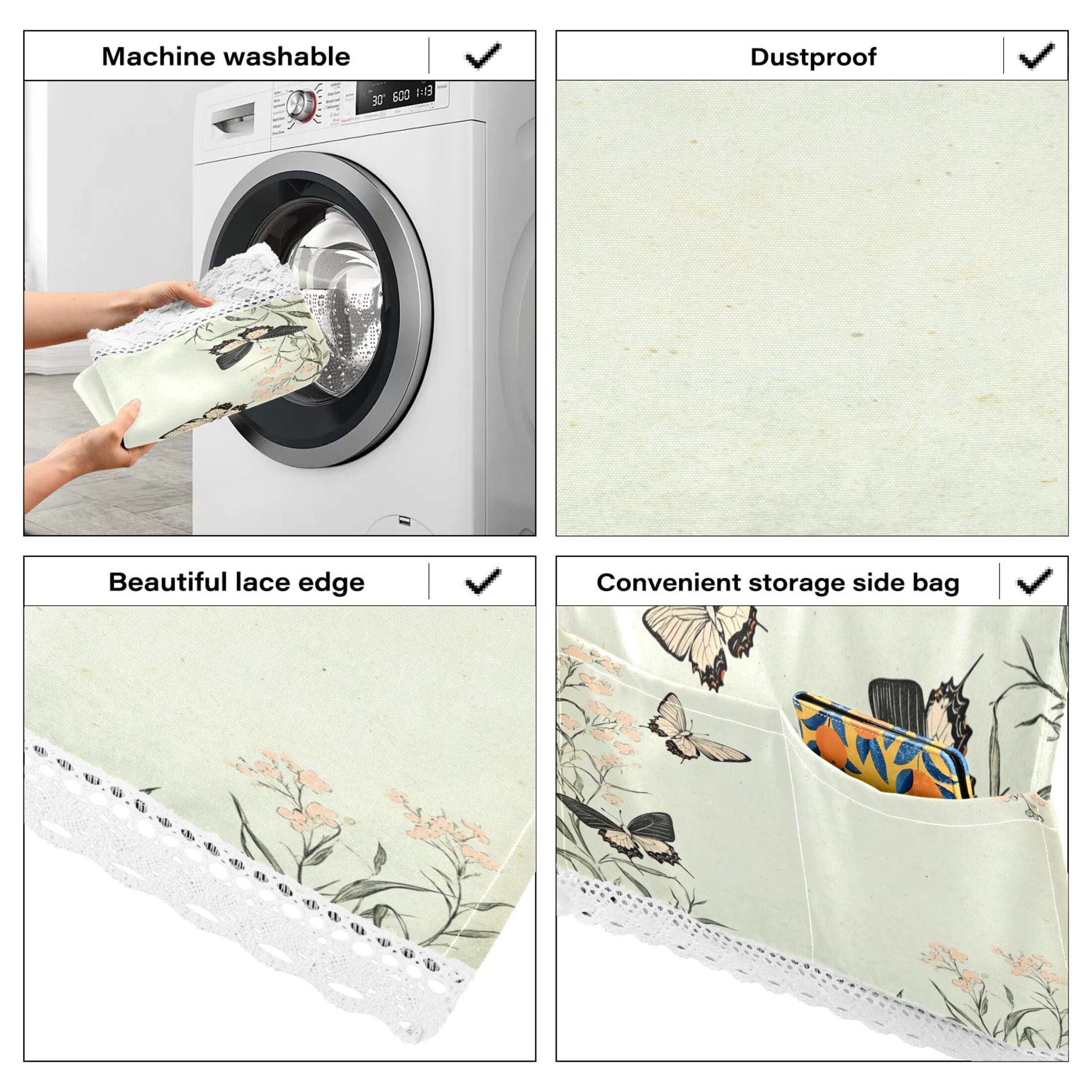 Butterfly Print with Pastel FlowersWasher and Dryer Covers Dust-Proof and Oil Resistant Fridge Cover with 4 Storage Pockets Washing Machine Top Cover for Laundry Kitchen Home 51.2 x 22 In