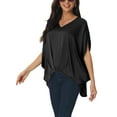 thumbnail image 4 of INSPIRE CHIC Women's Satin V Neck Batwing Short Sleeve Summer Tops Loose High Low Hem Casual Blouse Shirts Top Black XL, 4 of 5