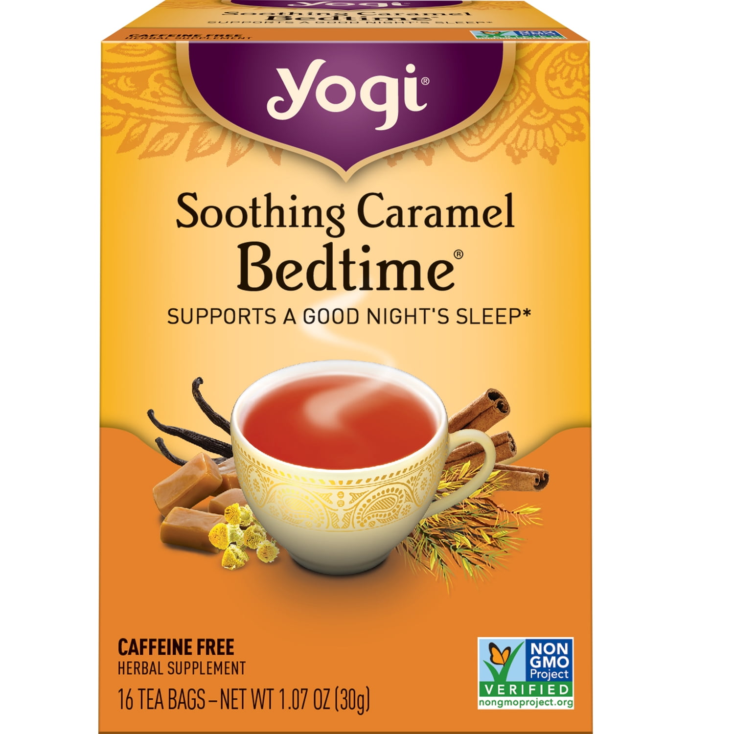 Yogi Tea Soothing Caramel Bedtime, Caffeine-Free Herbal Tea, Wellness Tea Bags, 16 Count