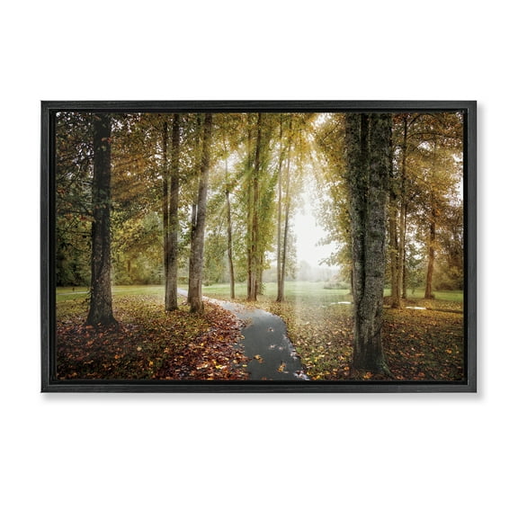 Stupell Industries Follow The Light Forest Path Black Framed Floater Canvas Wall Art design by Celebrate Life Gallery, 17 x 25