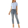 thumbnail image 2 of INSPIRE CHIC Women's Mock Neck Sleeveless Lace Work Office Button Down Shirt M Blue, 2 of 7