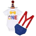 thumbnail image 2 of IBTOM CASTLE Baby Boys Circus Watermelon First Birthday Outfit Bowtie Romper + Diaper Cover Pants + Suspenders + Headband Clothes Set for Cake Smash Photo Prop, 4-Piece, 2 of 8