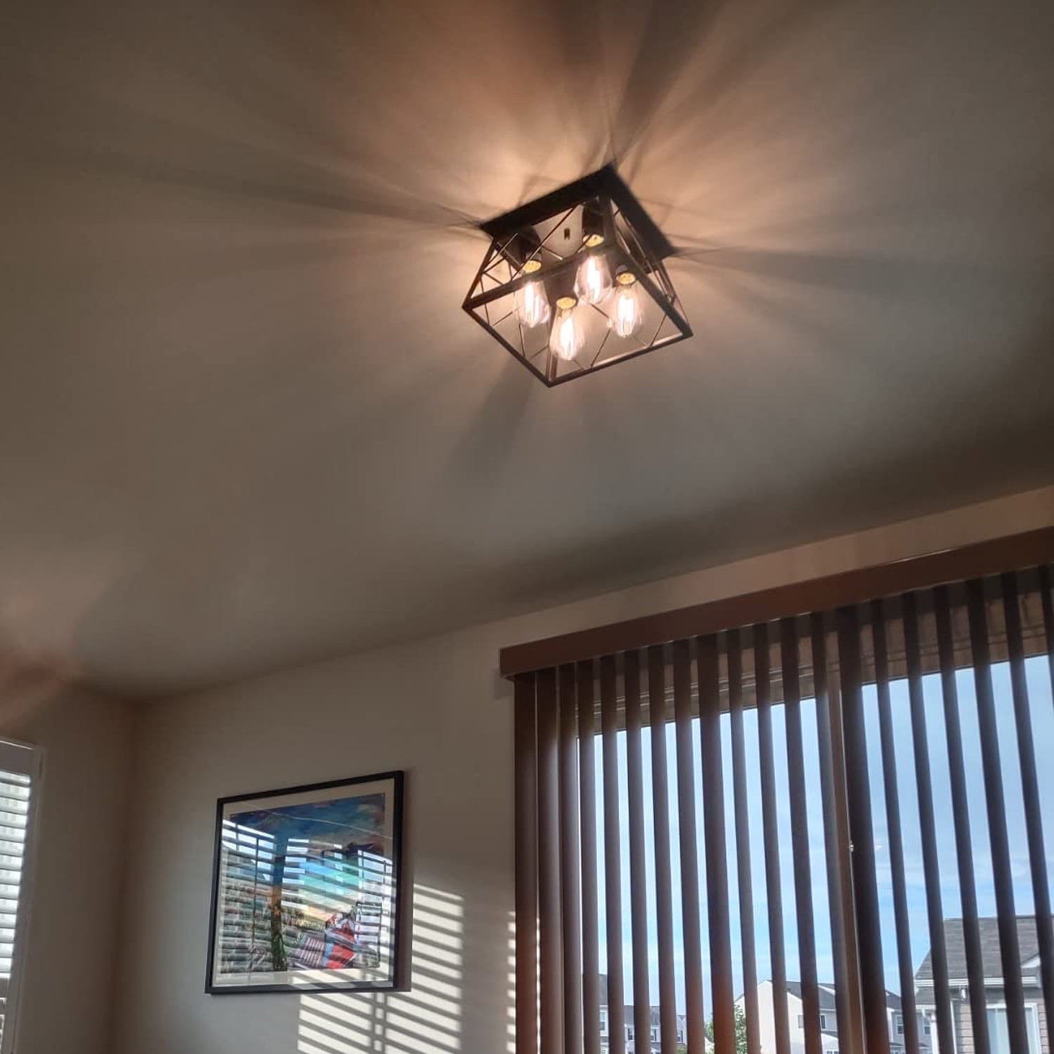 4-Light Farmhouse Flush Mount Ceiling Light Fixtures Black Metal Ceiling Light Fixture for Bedroom Living Room Dining Room Kitchen Porch