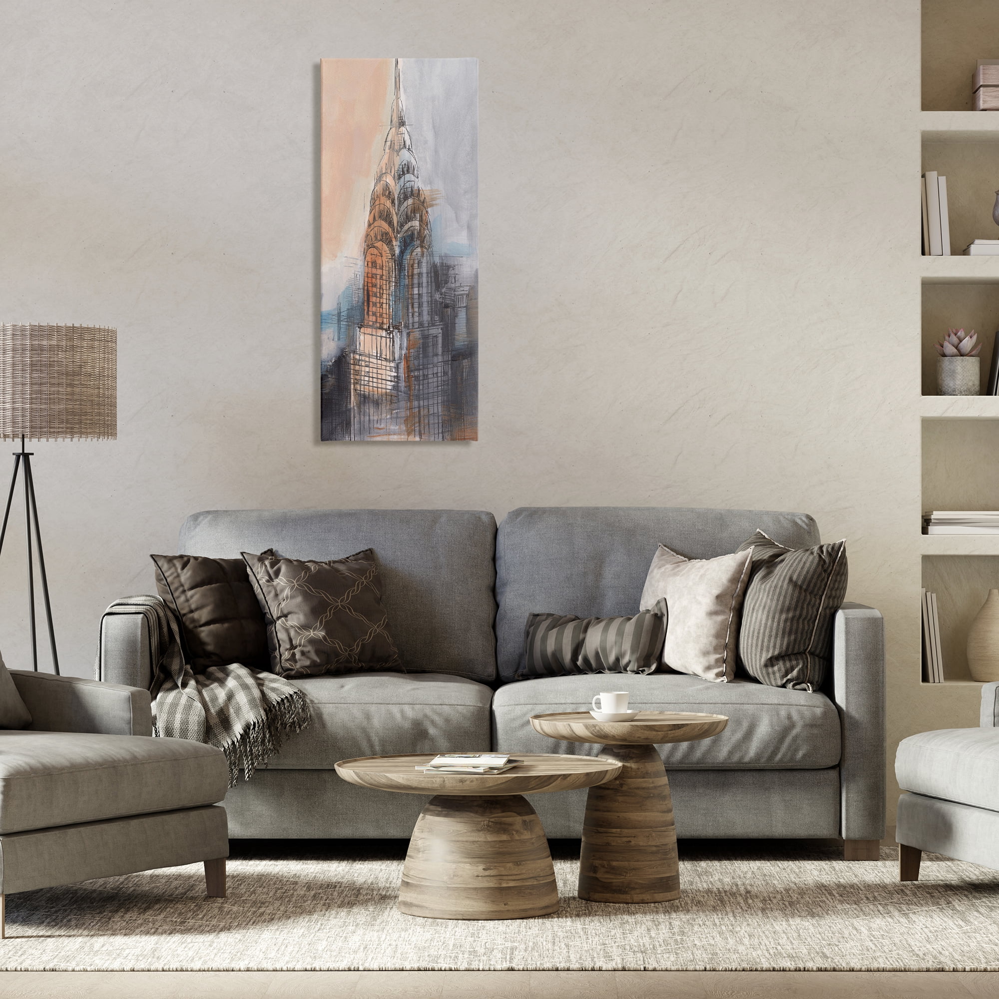 Stupell Industries City Tower Sketch Scenic & Cityscapes Painting Wrapped Canvas Art Print Wall Art, 17 x 40