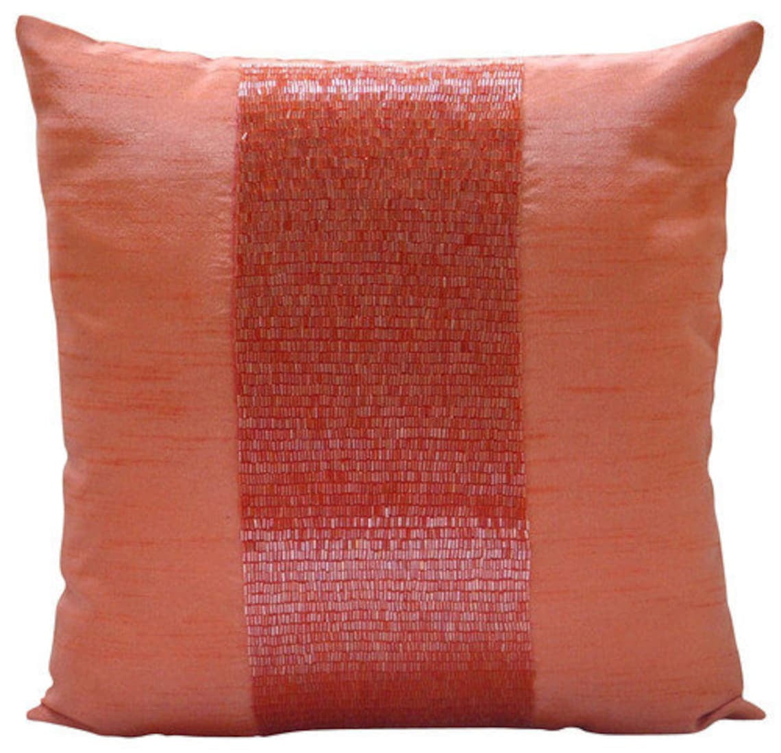 Pillow Case With Zipper, Orange Shams, Beaded Centered Pillow Shams
