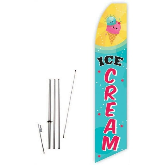 Ice Cream (Cyan/Yellow) Super Novo Feather Flag - Complete with 15ft Pole Set and Ground Spike
