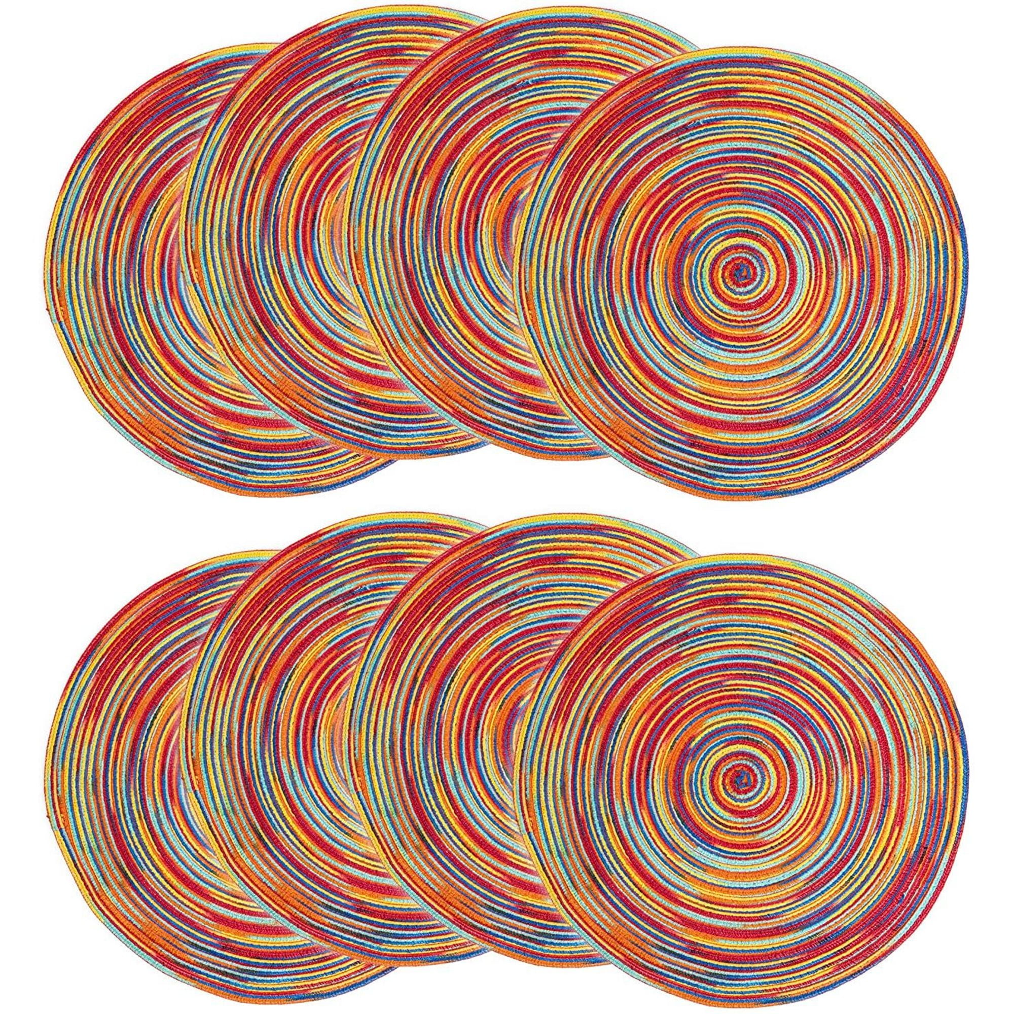 Colorful 15" Round Braided Fabric Placemats Set of 8 Dining Table Mat