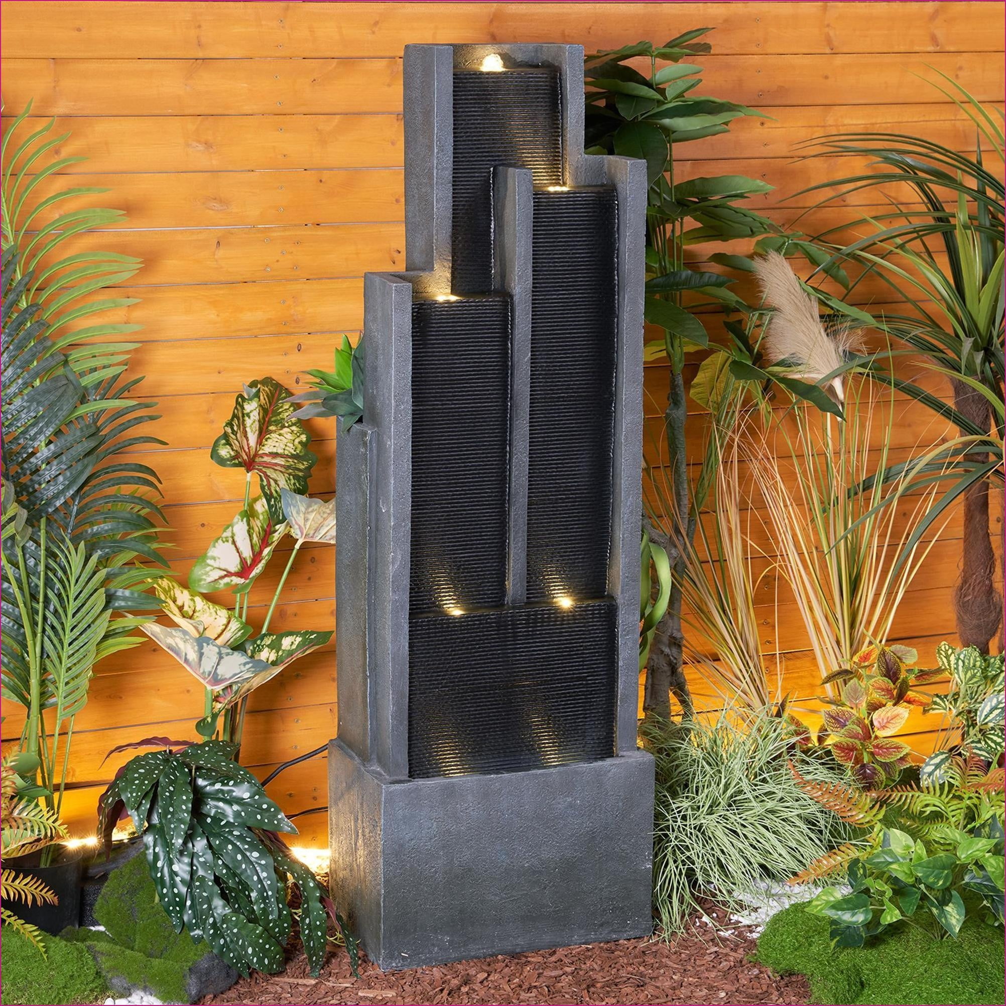 Tammesy 4-Tier 50.7" LED Waterfall Fountain Outdoor Waterfall Feature Water Fountains for Patio Art Garden Decor