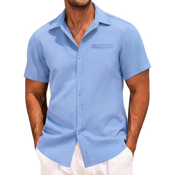 CBASIHI Mens Short Sleeve Dress Shirts with Pocket- Business Classic Fit Turndown Collar Casual Button Down Shirts Sky Blue Size M-3XL