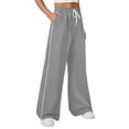 thumbnail image 4 of Delayuji Women's Stripe Patchwork Wide Leg Sweatpants Loose Sportswear Casual Sweatpants Workout Pants, 4 of 7