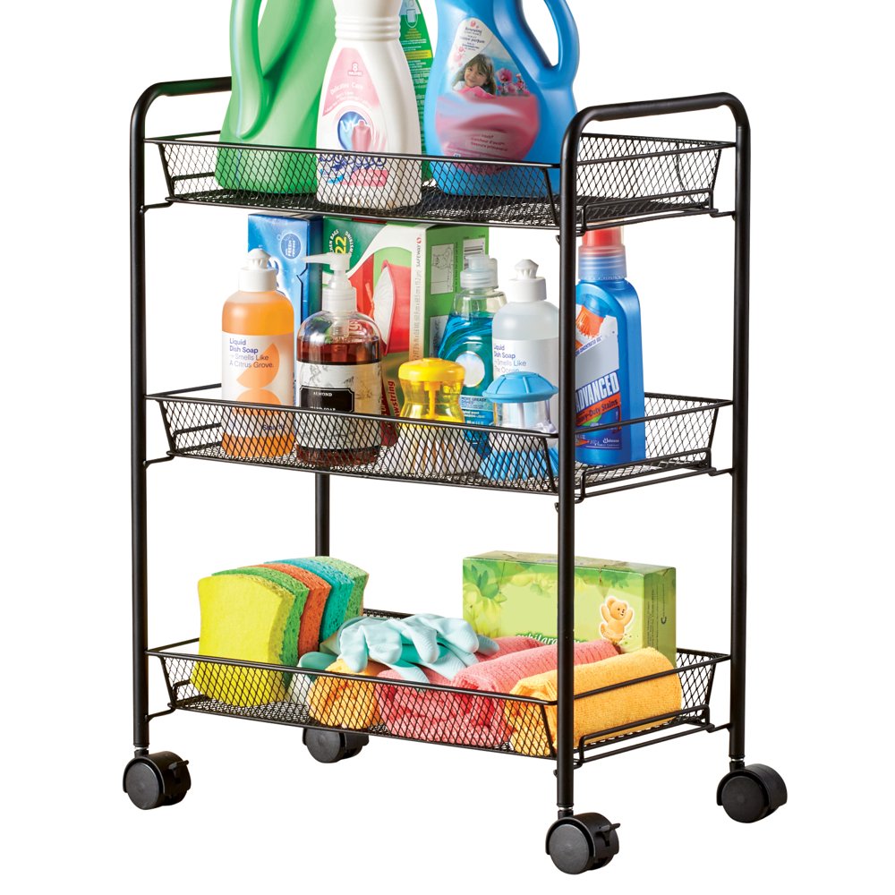 Portable Black Metal 3 Tier Rolling Storage Cart Versatile Utility