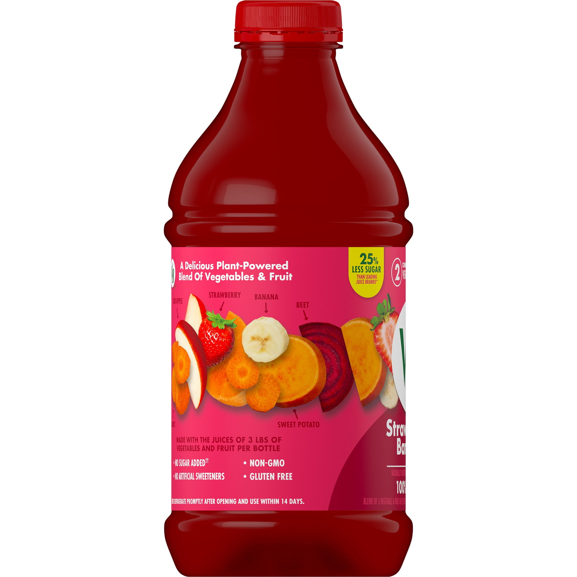 (6 pack) V8 Strawberry Banana 100% Fruit and Vegetable Juice, 46 fl oz Bottle, 6 Count
