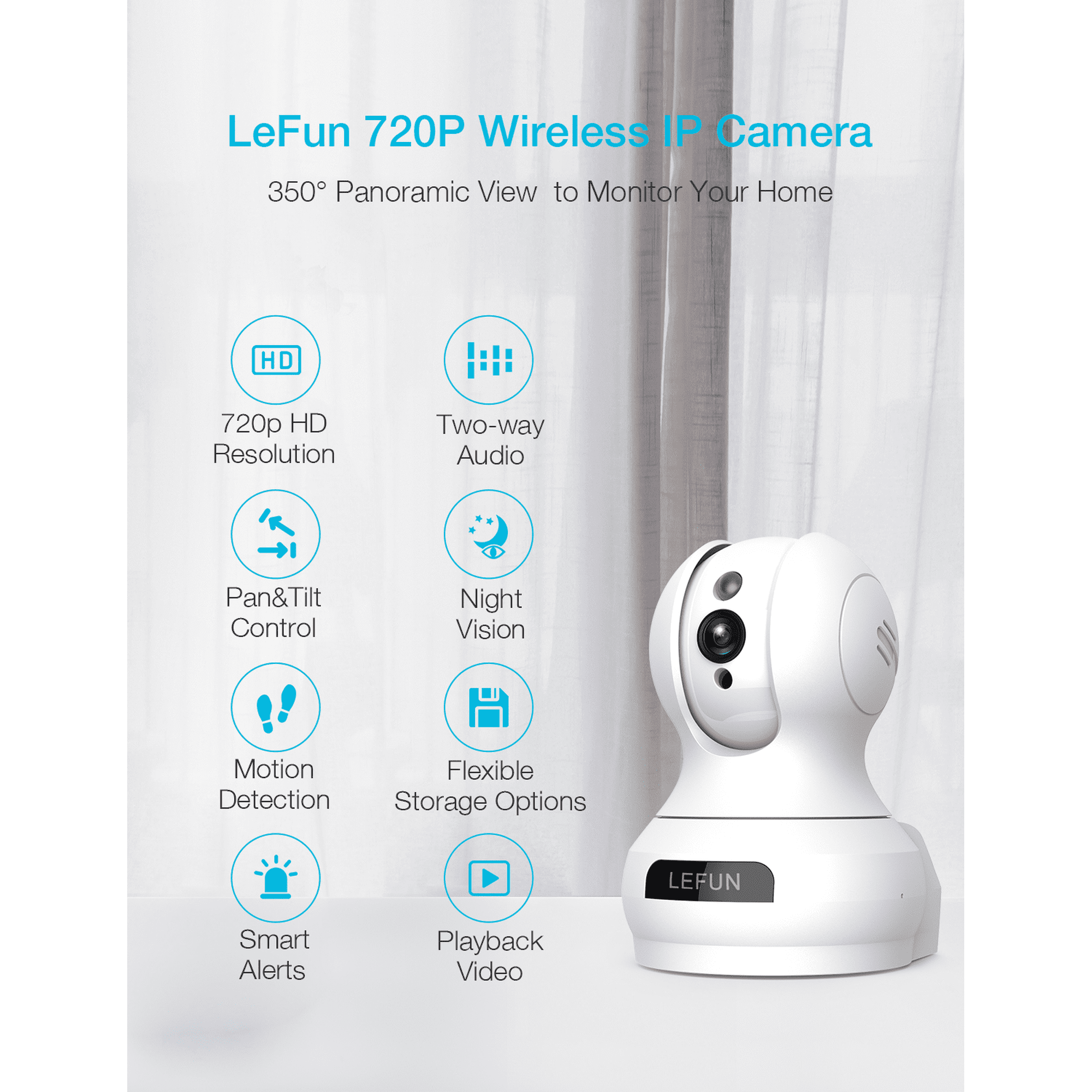 Baby Monitor WiFi Smartphone Lefun WiFi Baby Monitor with Camera and Audio Pet Camera with Cloud Storage Two Way Audio Remote Viewing Pan Tilt Zoom Night Vision Motion Detect for Indoor Home