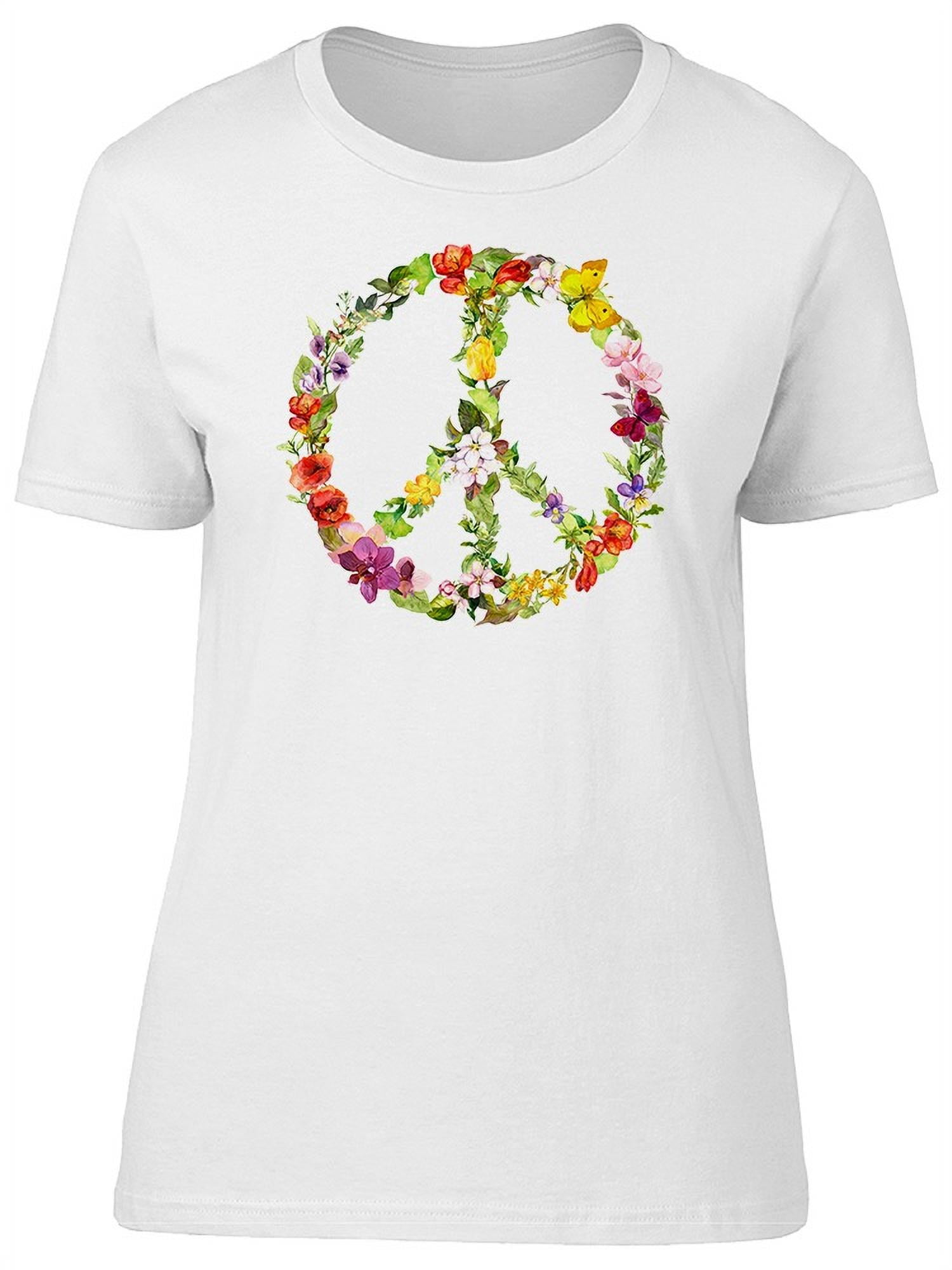 Floral Peace And Love Sign T-Shirt Women -Image by Shutterstock Small -  Walmart.com