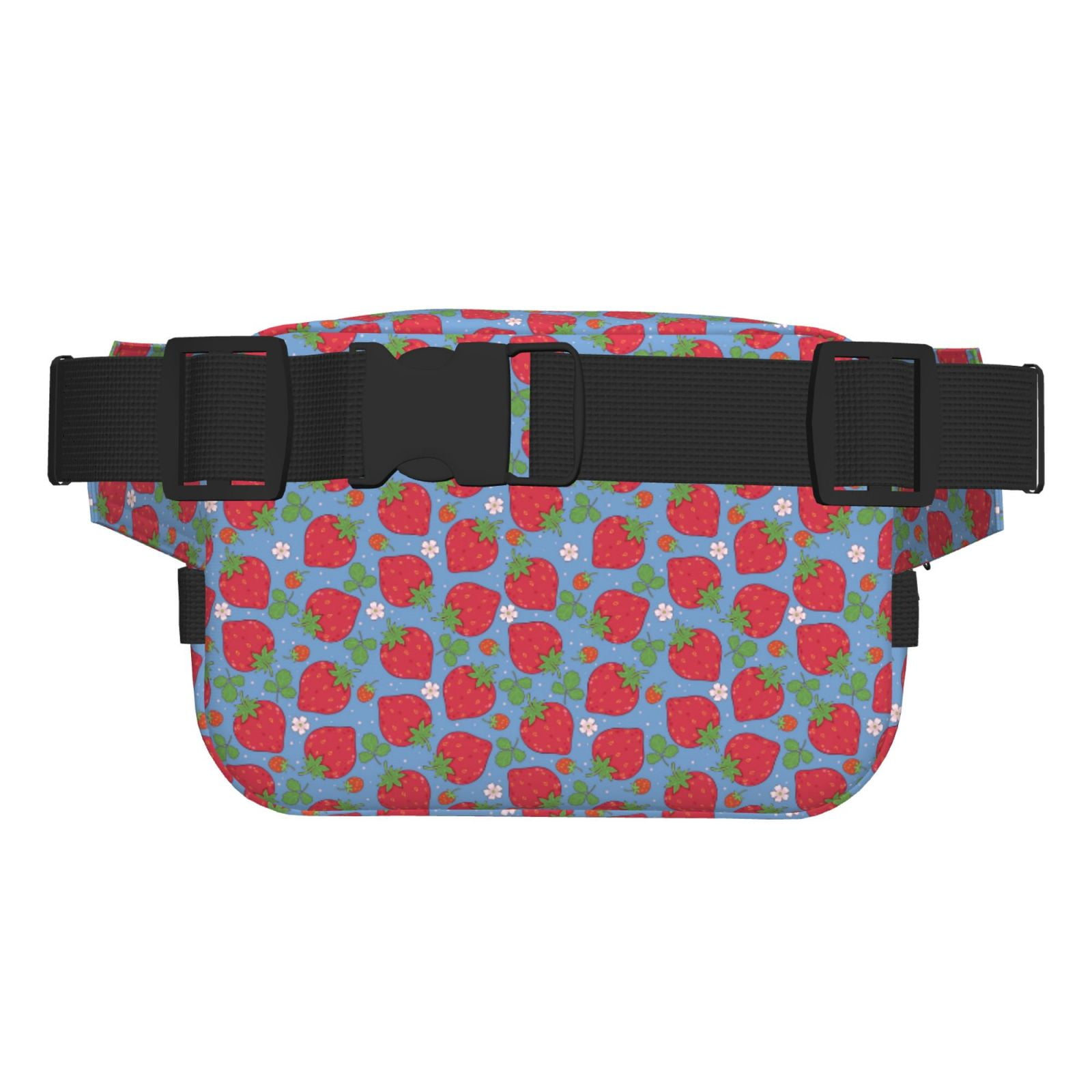 Picia Hand Drawn Strawberry Print Square Double-Layer Waist Bag Mini Adjustable Waist Belt Bag Exercise Running Travel Hiking