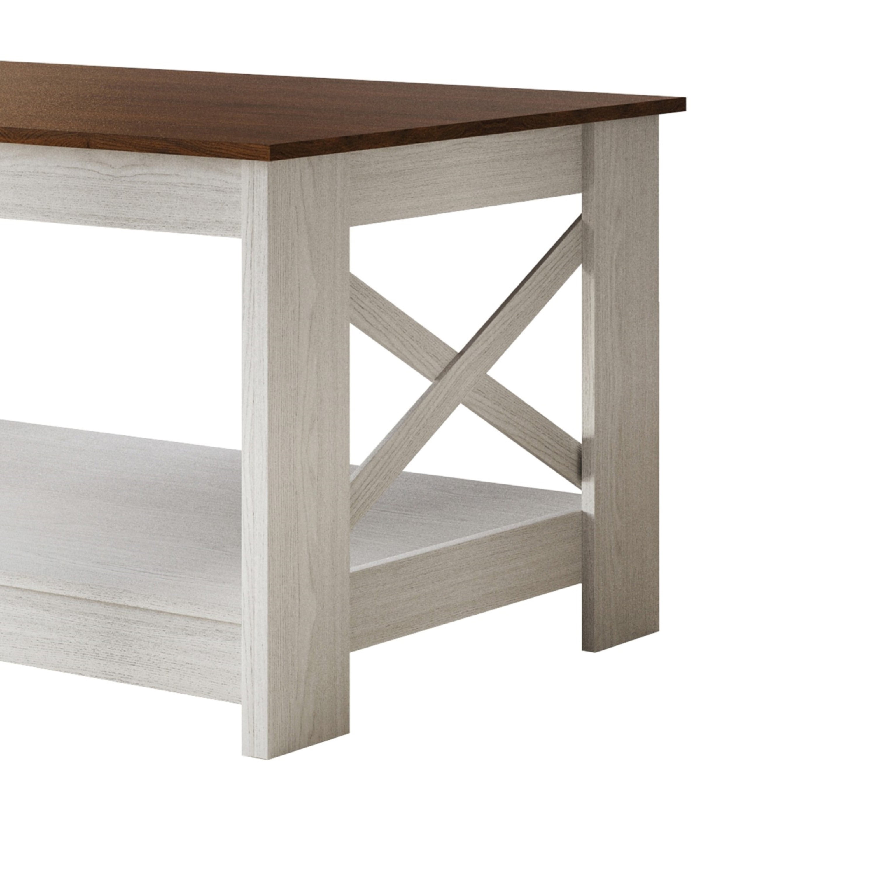 Home Design Lebanon 3 Piece Coffee Table Set - Includes coffee table and 2 end tables, With Soft-Close Doors, Brown/Light Gray, Easy Assembly