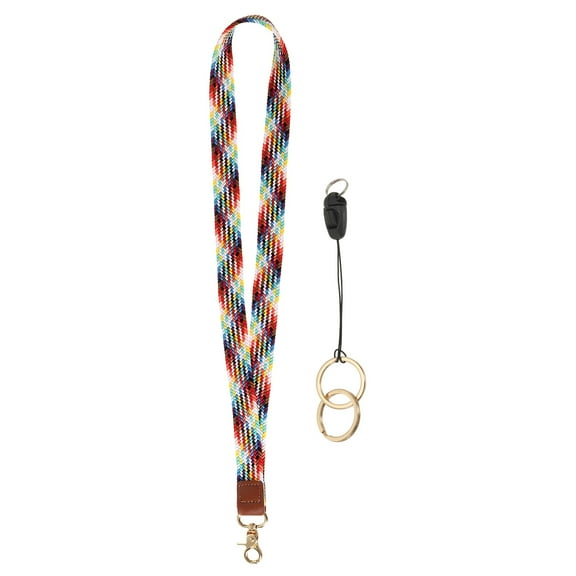 Uxcell Elastic Lanyard for Keys, Cute Keychain Neck Lanyard for Women Men Teacher Long Keychain Braid Strap for ID Badge Wallet Phone Card Business Office, Rainbow
