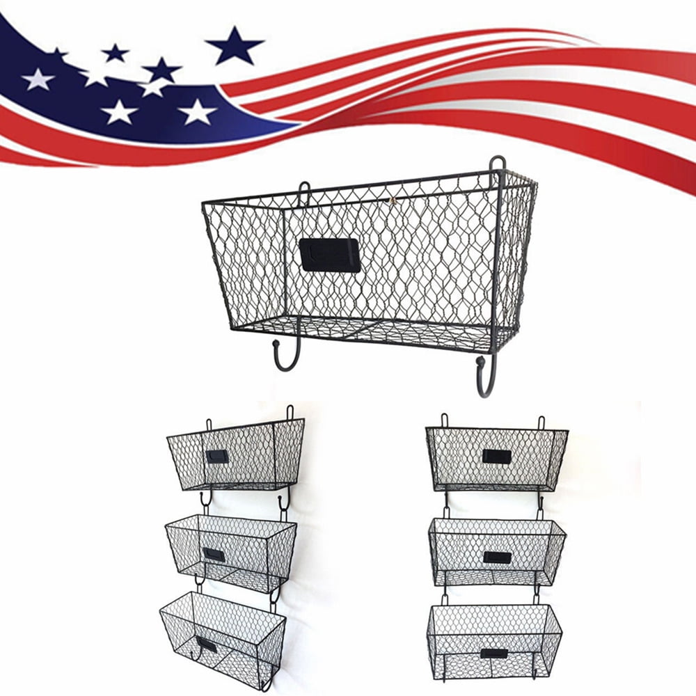 3pcs Storage Basket Wall Mount Hanging Organizer Wire Metal Letter Mail