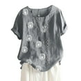 thumbnail image 2 of womens Tops for $5 Tops For Women Casual Spring Summer Women'S Summer Casual Round Neck Short Sleeve Flower Printing Loose Shirt Tops, 2 of 4