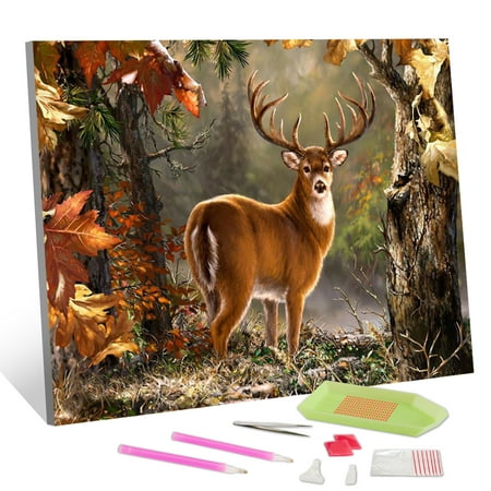 TISHIRON Diamond Art Painting Kits,12x16 inch 5D DIY Forest Deer Diamond Art Crafts Kit for Home Wall Decor Gift