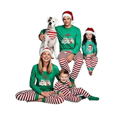 

Tretra Family Christmas Pajamas Set Xmas Striped Long Sleeve Clothes Sets Sleepwear