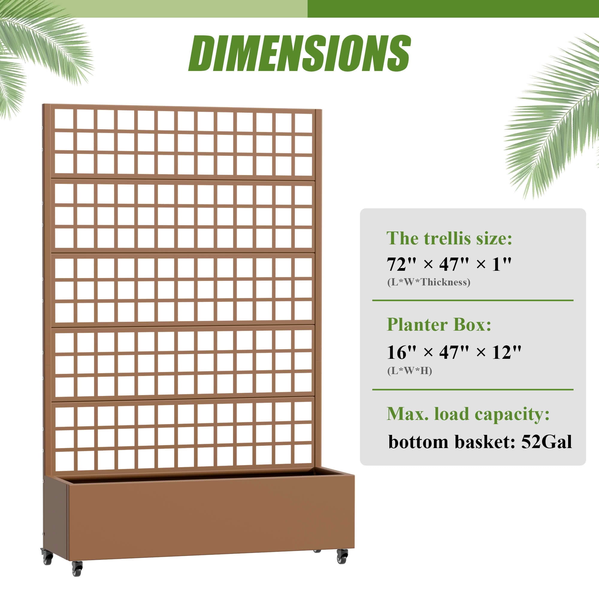 MAYEERTY 72X47" Metal Outdoor Brown Privacy Screen with Planter Box for Backyard & Garden, 5 Piece Set