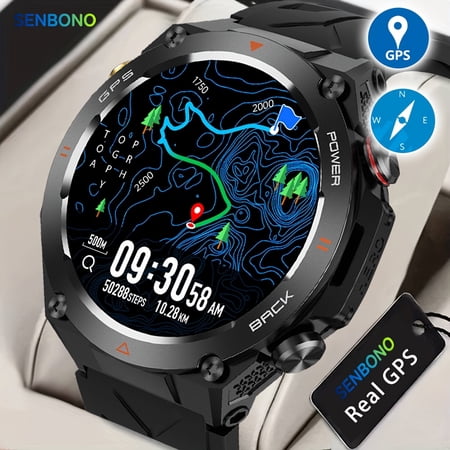 GPS Smart Watch for Men: 1.45" HD, Built-in GPS, Altimeter, Barometer, Compass, Fitness Tracker, Wireless Call, 100+ Sports, Waterproof, AI Voice, Compatible with Android & iPhone