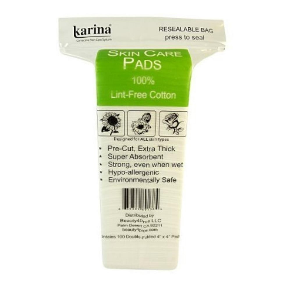 Karina 4 X 4 Double Folded Cotton Skin Care Pads 100% Lint Free 100pcs