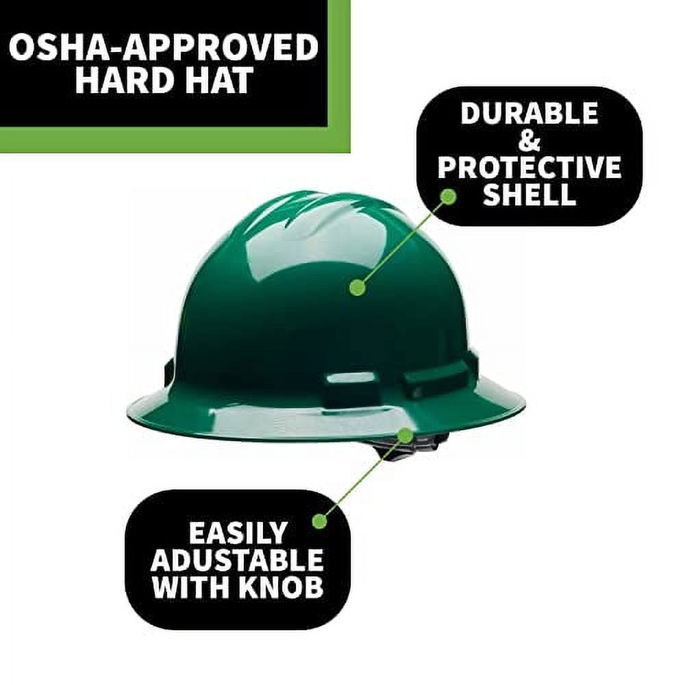 Cordova H34R9 Hard Hat, Full-Brim Style, 4-Point Ratchet Suspension, OSHA Work-Compliant, Protection for Construction, Remodelling, Etc., Forest Green