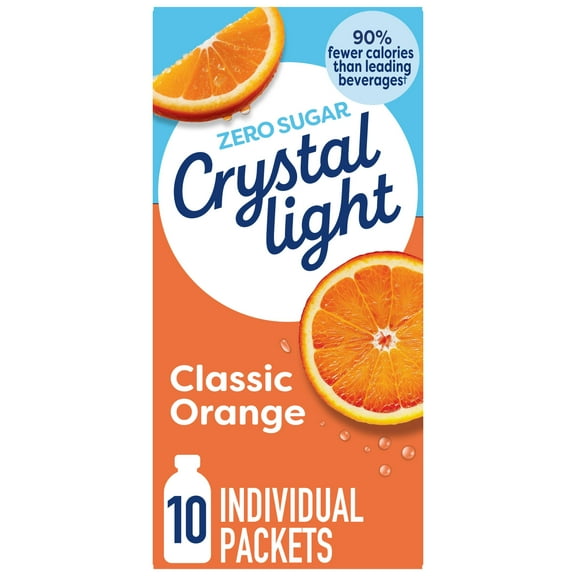 Crystal Light Drink Mix, 10 Packets, for Convenient On-the-Go Flavorful Hydration, Classic Orange Natural Flavor, Zero Sugar, 1.3 oz