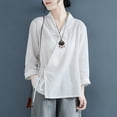 thumbnail image 2 of VEKDONE Women's Cotton Linen Blouse Fall Long Sleeve Wrap V Neck Vintage Chinese Frog Button Down Tunic Tops Casual Loose Lightweight Shirts, 2 of 4