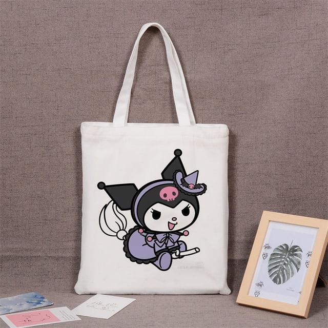 Kuromi-Bolsa de almacenamiento de lona con dibujos animados para mujer, monedero pequeño con cordón, bolsa de tela pequeña de viaje para Navidad