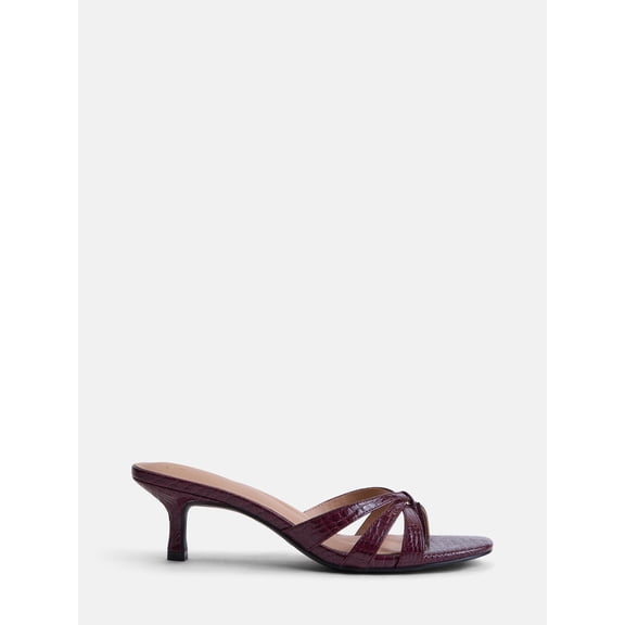 Time and Tru Women's Faux Leather Kitten Heel Mule Sandals