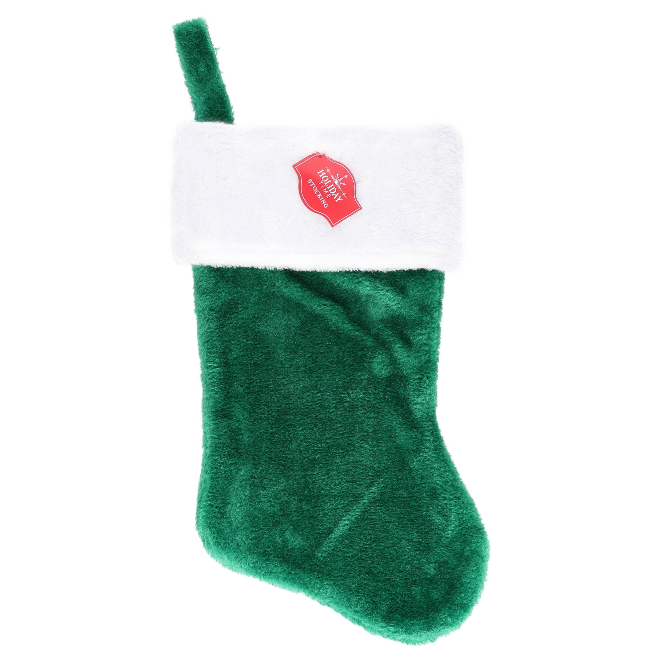 Plush Christmas Stocking, Green and White, 16", by Holiday Time