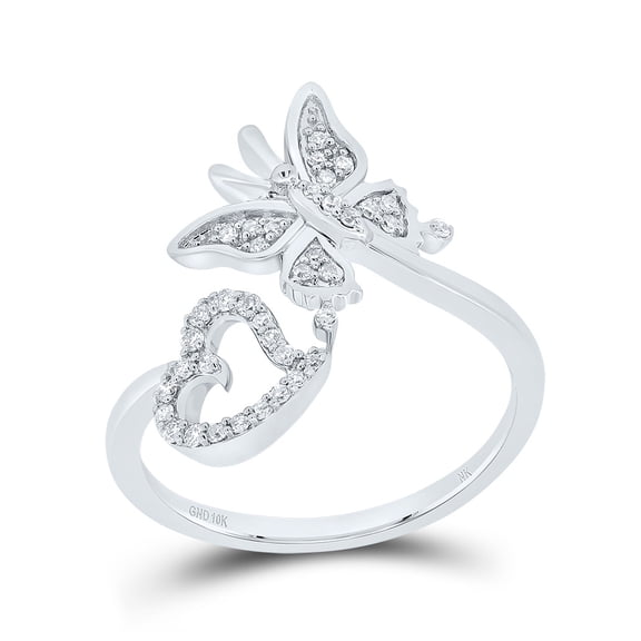 10kt White Gold 1/6 Cttw Natural Diamond Butterfly Heart Wedding Engagement Anniversary Ring, Women Size: 5-9